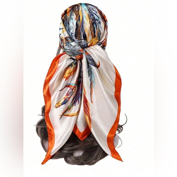 ✨NEW Tropical Feather Print silk like Scarf - Picture 5 of 7